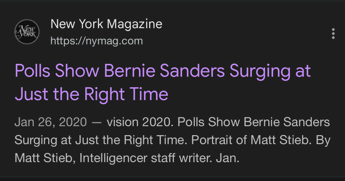 Bernie is surging at just the right time - ny magazine article 